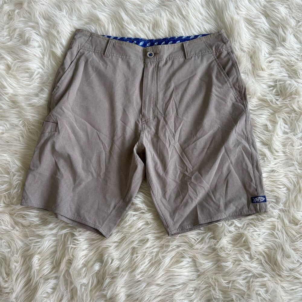 AFCO Men's Cargo Shorts Size 32 Beige Casual Flat‎ Front Classic Fit